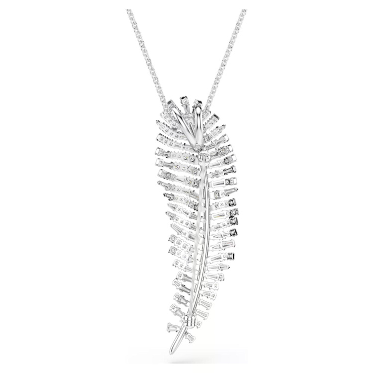 Vienna pendant and brooch Mixed cuts, Feather, White, Rhodium plated